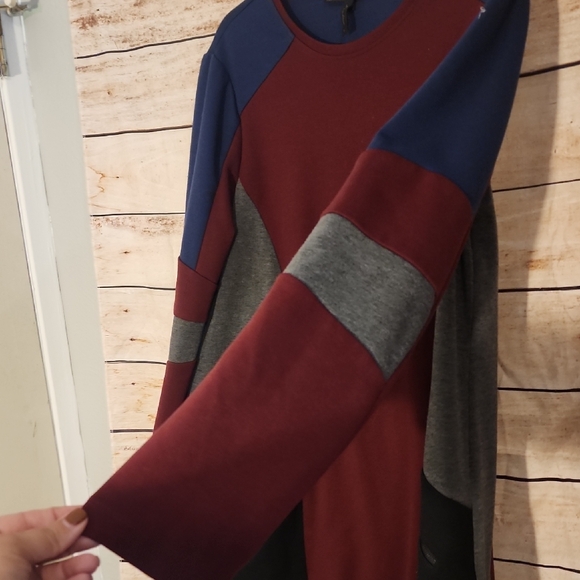 BCBGMaxAzria Burgundy and Blue Long Sleeve Dress - Picture 3 of 6